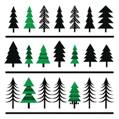 Obraz premium Set of stylized Christmas trees in green and black