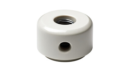 White plastic leveling foot with spring, studio shot, industrial background