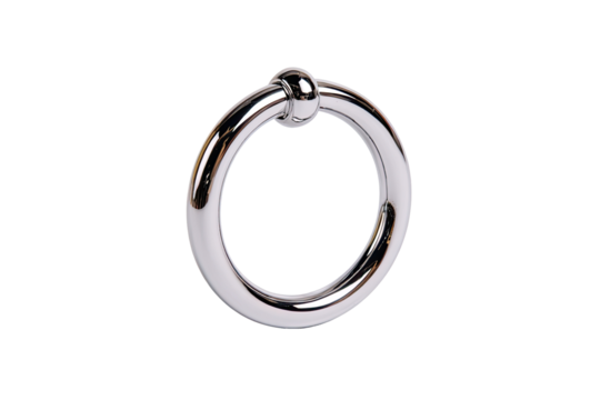 Chrome door pull, ring design, studio shot, black background, hardware