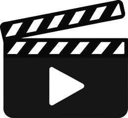 flat vector icon of movie clapperboard with play button symbol for video media