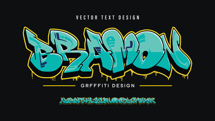 Bramon logo graffiti font text effect, spray and street text style	