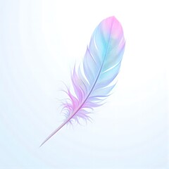 Iridescent Pastel Feather Floating Gracefully Against Soft Blue Background