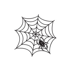 A detailed monochrome line art illustration of a delicate spider web perfect for graphic design and web elements