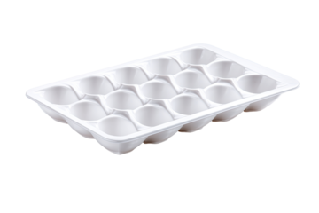 White plastic egg carton with 12 egg-shaped compartments
