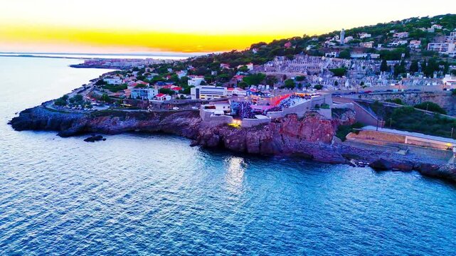 S&egrave;te city aerial view drone landscape sunset