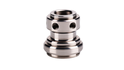 Precision machined metal part on black background (1)