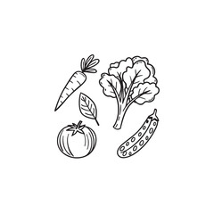 Charming hand drawn sketch style icon set featuring a variety of fresh vegetables including carrots and broccoli
