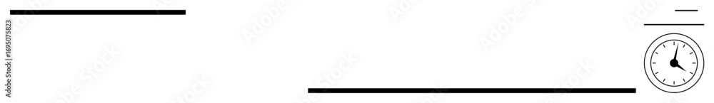 Poster horizontal black lines and a simple analog clock evoke themes of time, progress, efficiency, and sch