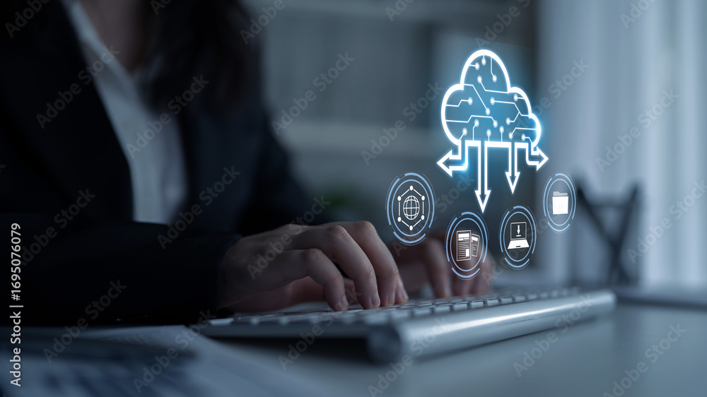 Aufkleber cloud computing enables digital growth with secure data storage, scalable infrastructure, and strate