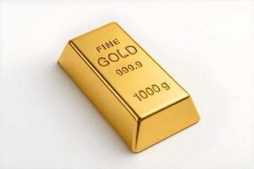 High-quality 3D render of a polished gold bar with "GOLD," "999.9," and "1000g" engravings on a white background.