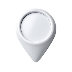 A pristine, 3D, white map pin icon.  Rounded, smooth, solid, location marker