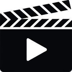 flat vector icon of film clapperboard with play button for video media design