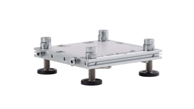 Precision leveling plate on adjustable feet, lab setting