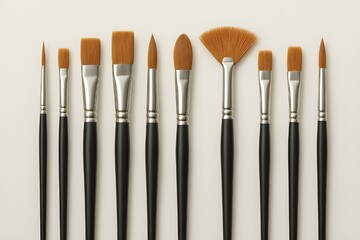Fototapeta premium A Symmetrical Arrangement of Various Artist's Paint Brushes