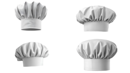 White Chef Hats Set, Various Styles, Culinary Professional Attire.