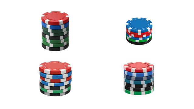 Vibrant Gaming Chips Stacks on Transparent Background for Chance.