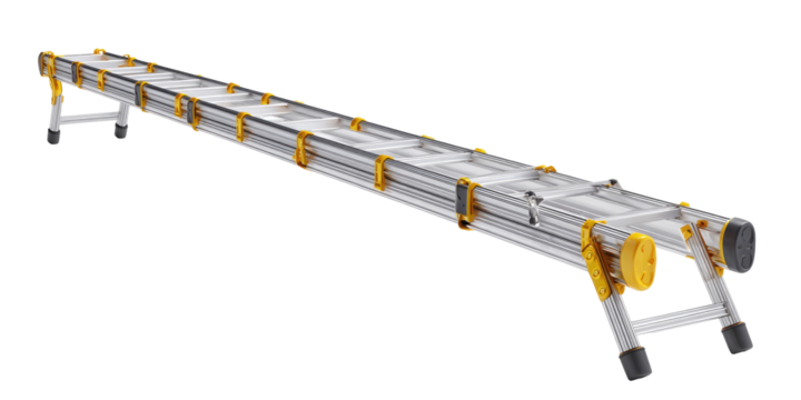 Extended aluminum ladder with yellow accents