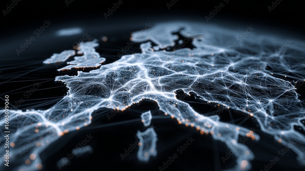 Poster beyond connections: the enchanting glow of future networks. futuristic screens. slightly altered net