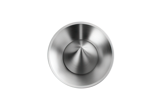 Metallic cone in bowl, studio shot, dark background, industrial design