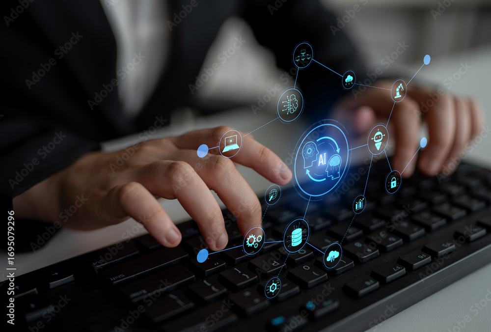 Poster ai collaboration enhances connected intelligence through robotics, data, and cloud. ai collaboration