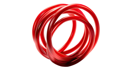 Abstract red sphere formed by intertwined, thick, smooth ribbons
