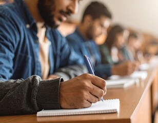 Students taking notes in a classroom