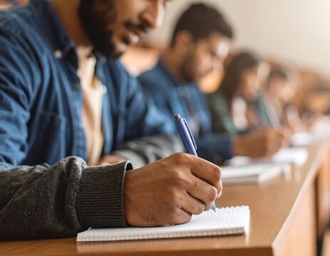 Students taking notes in a classroom