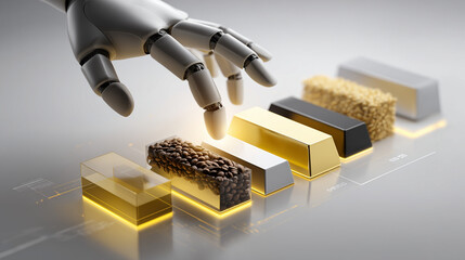 Robotic Hand Selecting Commodity and Gold Bars 