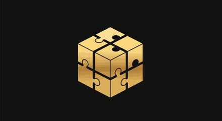 Golden Puzzle Cube Representing Connection and Collaboration.