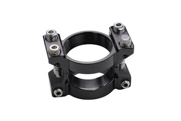 Obraz premium Black metal clamp, bolted, studio shot, isolated background, industrial
