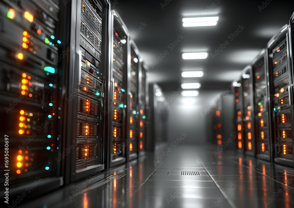 Aufkleber data center or server room with servers of informatin cloud storage. server raks in a computer secur