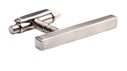 Sleek, rectangular cufflinks, brushed metal finish,  with intricate mechanism