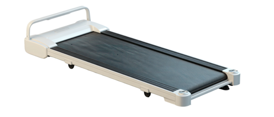 Compact, lightweight, white and dark gray treadmill.  Features handrails and running surface