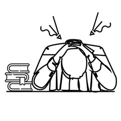 Student Stress Line Art Vector Illustration for Education Pressure Concept