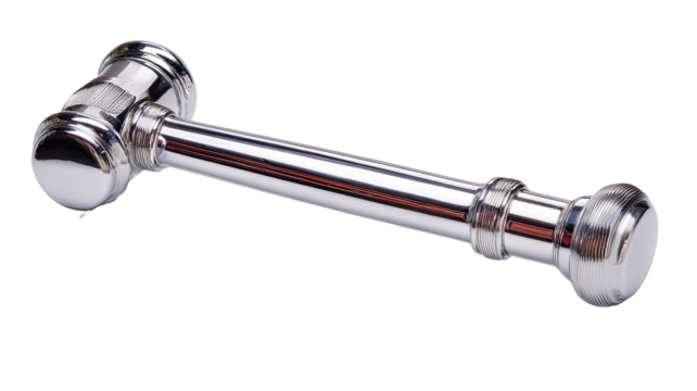 Polished metal gavel, straight shaft, two rounded ends