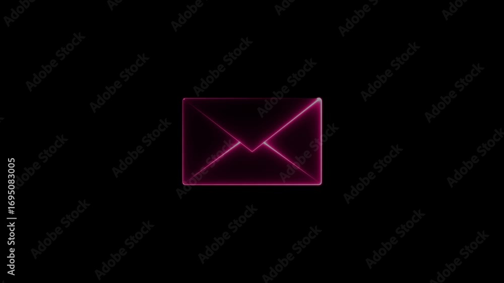 Poster neon mail envelope icon animated on black background. glowing neon mail envelope, incoming mail, mes