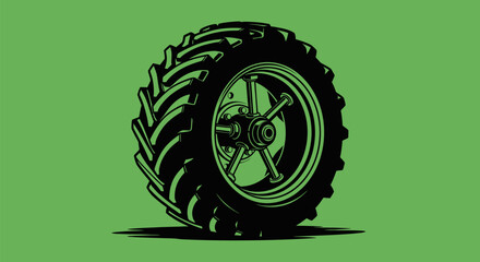 Detailed illustration of a tractor tire showcasing its rugged design. © masiku