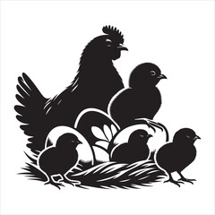 Fototapeta premium siting Hen Silhouette Vector Art, and Graphic, vector black colour silhouette ,white colour background 