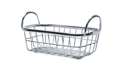 A light gray, rectangular wire basket with handles