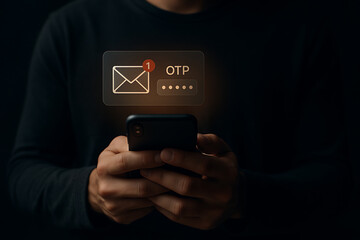 Person receiving one time password OTP verification code on smartphone representing secure login data protection identity confirmation and online safety