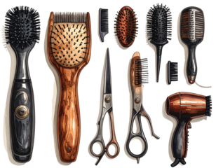 Firefly_-Hairstylist tools clipart bundle, transparent PNG