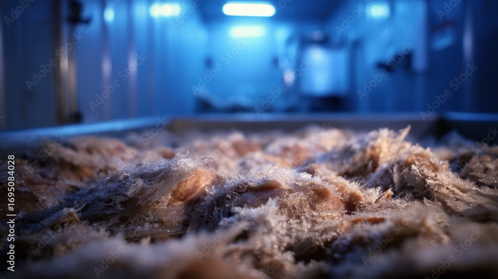 Poster medium shot capturing frozen poultry inside a temperaturecontrolled container focusing on icy packag