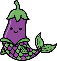 A whimsical fusion of eggplant and mermaid characteristics, a playful illustration for children