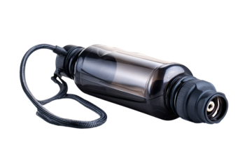 Dark gray water bottle with black attachments