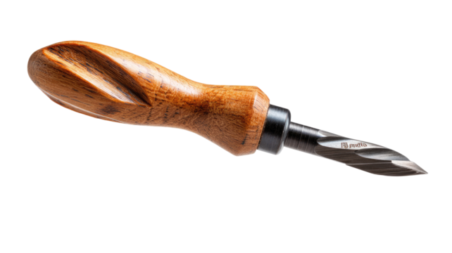 Hand-crafted wood-handled tool, likely a wood carving or shaping implement