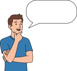 Thinking man with speech bubble illustrates contemplation and communication possibilities