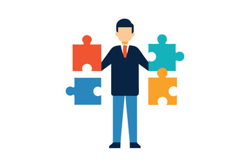Colorful Puzzle Pieces Held by Business Person Representing Teamwork and Solutions