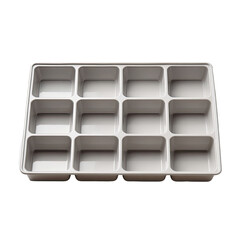 Gray twelve-compartment organizer tray on white background for storage