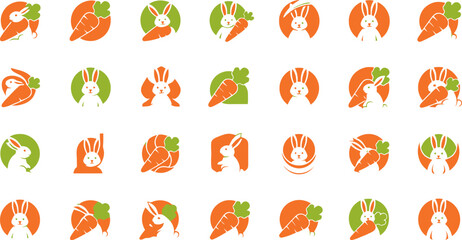 Collection of minimalist rabbit and carrot vector logos for branding and graphic design purposes
