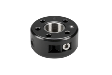 Black flange bearing assembly, studio shot, industrial background, engineering parts